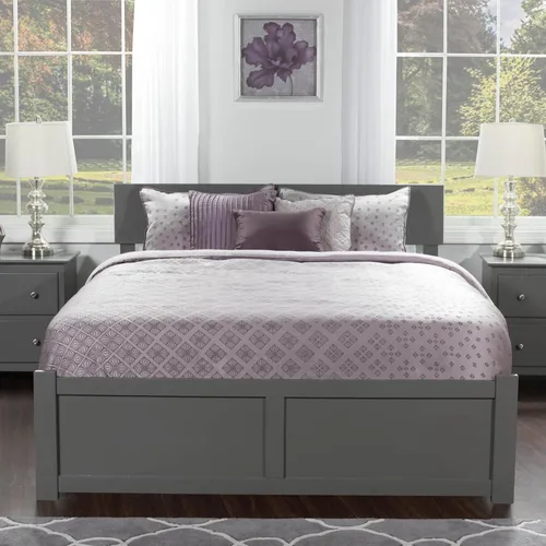 Vista 3 de AFI Orlando - Cama de plataforma de tamaño matrimonial con estribo y cama nido matrimonial, color gris