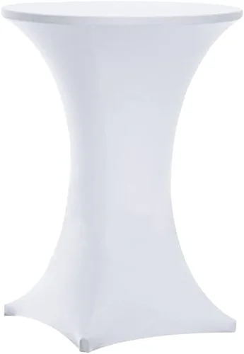 Vista 2 de Tina's Paquete de 2 fundas para mesa de cóctel de elastano Highboy de 32 x 43 pulgadas, color blanco, mantel elástico ajustable para mesas redondas