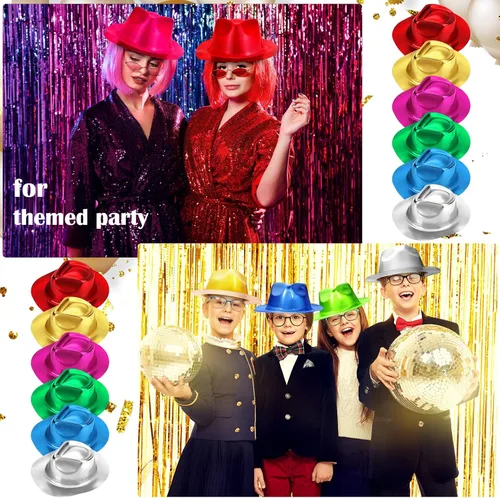 Vista 5 de Handepo 48 sombreros de vaquera de Halloween a granel, disfraz de cosplay metálico, suministros de fiesta para adultos