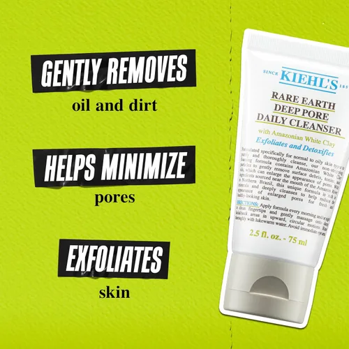 Vista 3 de Kiehl's Rare Earth - Limpiador diario de poros profundos, lavado facial exfoliante suave para piel grasa, desintoxica y exfolia la piel, minimiza