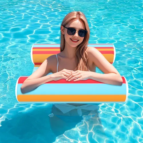 Vista 3 de Paquete de 3 flotadores inflables para piscina, hamaca de agua de tamaño adulto, 4 en 1, almohadilla flotante de agua flotante, círculo de natación
