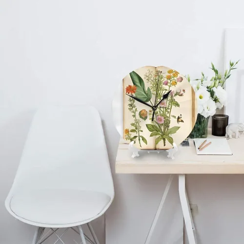 Vista 4 de Floral in The Old Book Round Wall Clock,10 Inch Round Easy to Read for Home Office & School Decor Clock