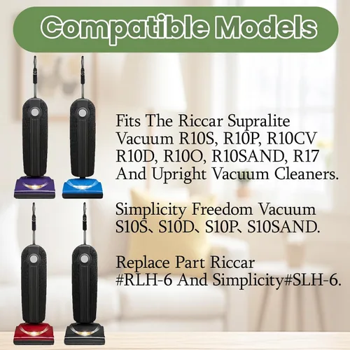 Vista 3 de Paquete de 8 bolsas de repuesto HEPA RLH-6 para aspiradora Riccar Supralite R10S, R10P, R10CV, R10D, R10O, R10SAND, R17 y aspiradoras verticales