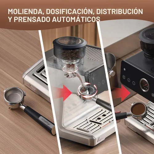 Vista 5 de Máquina de espresso con distribución automática y tazón con molinillo, cafetera barista con cold brew, espumador de leche para latte, máquina