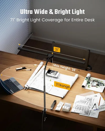 Vista 3 de Lámpara de escritorio de cuidado ocular ONLYWIN con abrazadera, barra de luz de escritorio LED para monitores duales, lámpara de mesa de cuello