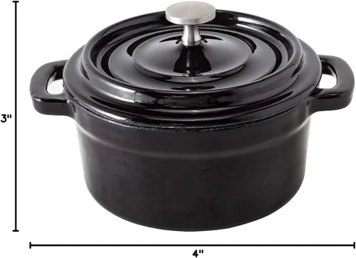 Vista 11 de Restaurantware Mini cacerola de 8 onzas, 1 mini horno holandés con tapa, esmaltado redondo de hierro fundido negro, mini cocotte resistente