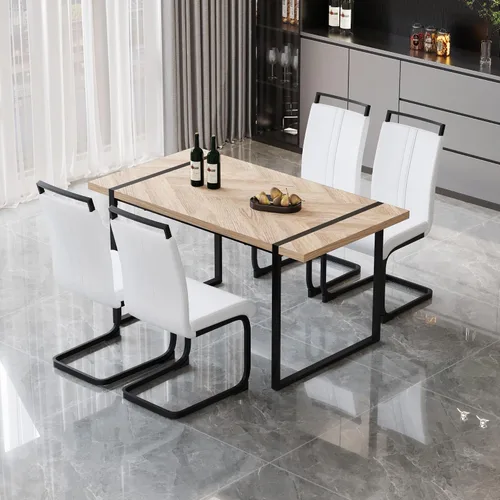 Vista 24 de Juego de mesa de comedor moderno para 4, juego de mesa y sillas de cocina de madera, juego de mesa de comedor de 5 piezas con 1 mesa de MDF y 4
