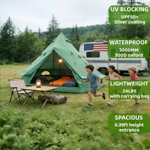Vista 3 de DANCHEL OUTDOOR B1 Yurta portátil con huella, impermeable, 4-6 Persom Family Campana de Campana de Campamento 300D Oxford Nylon UPF50+ Protección