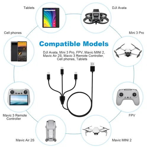 Vista 2 de Alitutumao Cable de carga USB tipo C 3 en 1 compatible con DJI Mini 3 Pro, Mini 4 Pro, Mavic 3, Air 2S, Avata Drone DJI FPV Control remoto