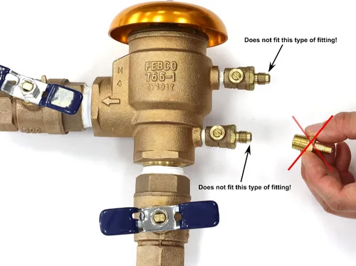 Vista 4 de Válvula Schrader a Accesorios NPT Macho Adaptadores para Winterizar Prevención de Reflujo y Disyuntor de Vacío de Presión (PVB) para Sistemas