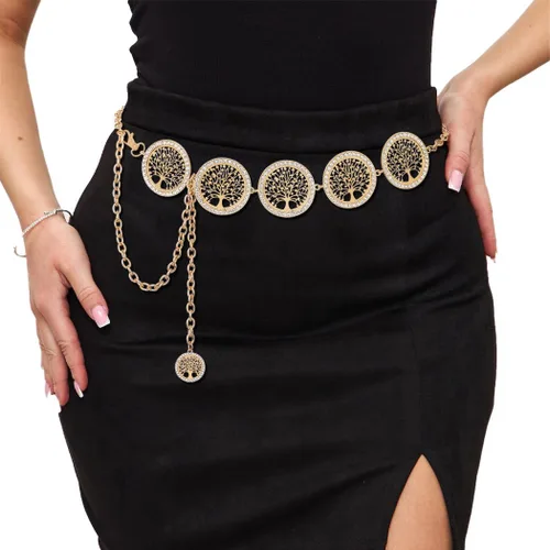 Vista 6 de Navoky Rhinestone Chain Belts for Women Tree of Life Chain for Dress Jeans Metal Belly Waist Chain Jewlry Accessories