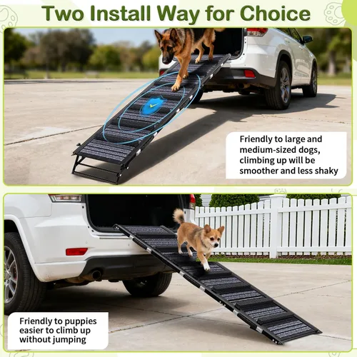 Vista 3 de Rampa para perros para automóvil, SUV y camión - Rampa portátil para mascotas con escalera antideslizante y superficie antideslizante, escalones
