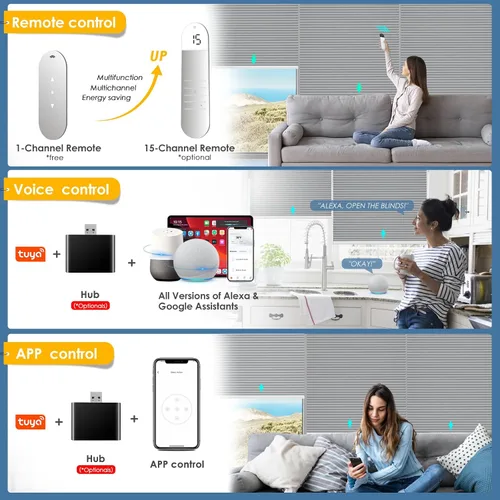 Vista 3 de Persianas inteligentes motorizadas recargables con energía solar (panel solar gratuito), control remoto, persianas celulares eléctricas opacas, Gris