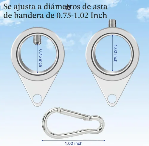 Vista 3 de Anillos giratorios de asta de bandera de 1 pulgada, clips giratorios de aleación de aluminio anti-envoltura de 360°, anillos giratorios de montaje