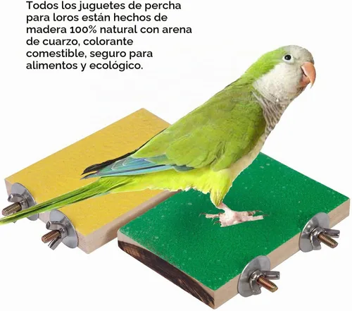 Vista 4 de 4 piezas de juguete de perca para pájaros, soporte de perca de loro de madera, plataforma de molienda de patas, accesorios de jaula, juguetes