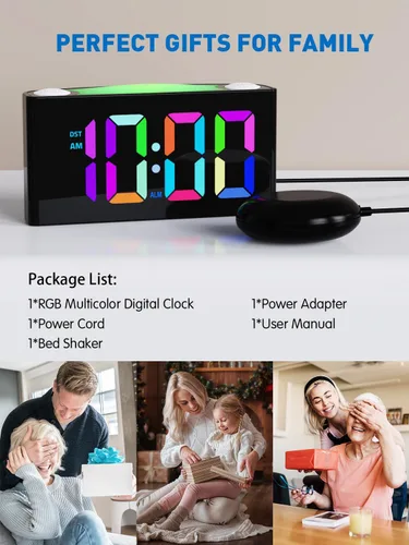 Vista 13 de Vibrating Alarm Clock for Heavy Sleepers with Bed Shaker, 3 Wake-Up Modes 110dB Loud Alarm for Hearing Impaired, 7.5-Inch RGB Display, 7 Color 8