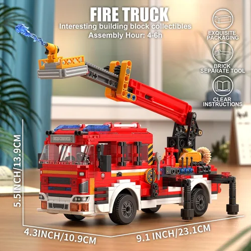 Vista 5 de Juego de construcción de camiones de bomberos con escalera