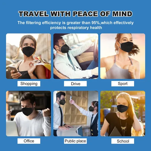 Vista 7 de YOTU Mascarillas KN95, 60 unidades, 5 capas de máscara antipolvo, eficiencia del filtro del 95%, adecuadas para el trabajo en casa, restaurantes