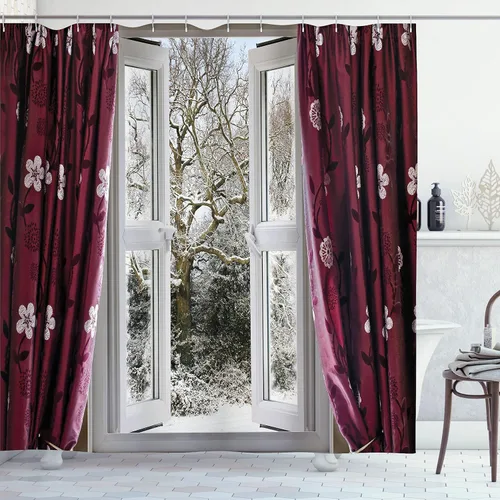 Vista 78 de set de cortina para baño decorativa de tela de poliéster con ganchos