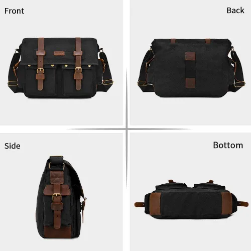 Vista 3 de Kattee Military Messenger Bag Canvas Leather Shoulder Bag Fits 14.715.6 Inch Laptop