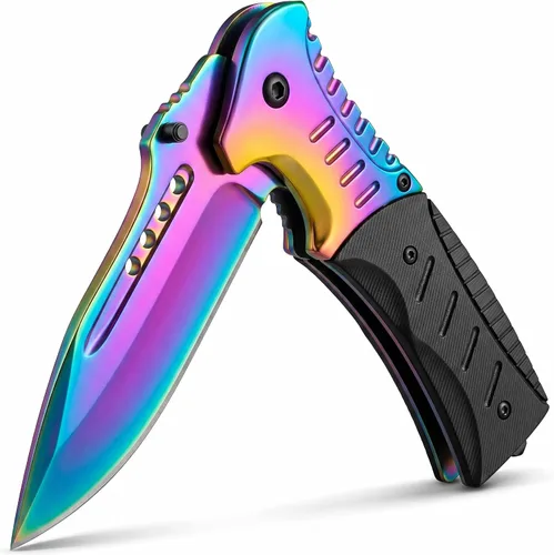 Vista 10 de Cuchillo de bolsillo para hombres con mango de madera, rompedor de vidrio y clip de bolsillo, hoja afilada de 3.66 pulgadas, cuchillos plegables 1.