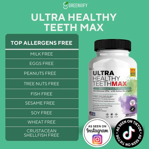 Vista 3 de Suplemento probiótico Ultra Healthy Teeth Max, 40 mil millones de UFC, 60 cápsulas, fórmula avanzada de salud bucal (1)