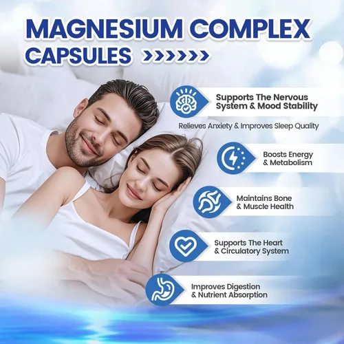 Vista 2 de Cápsulas complejas de magnesio de 1000 mg, glicinato de magnesio 8 en 1, citrato, malato, taurato, óxido, carbonato, aspartato, orrotato - 240