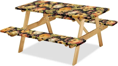 Vista 17 de Funda de mesa de picnic con fundas de banco, resistente al viento, resistente a las manchas, mantel de camping y accesorios de viaje, juego de 3