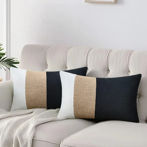 Vista 14 de JASEN Fundas de almohada negras de 12 x 20 pulgadas, fundas de almohada decorativas estilo bohemio lumbar para sofá o cama