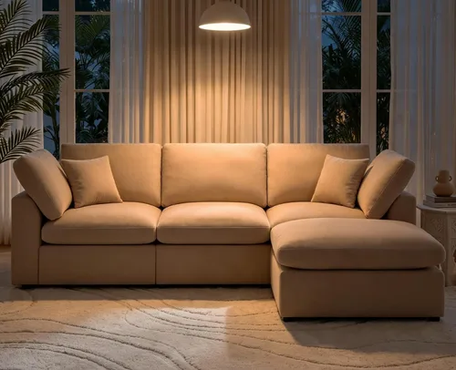 Vista 6 de Sofás modulares de nube seccionales para sala de estar, sofá modular grande con otomana, sofá de 3 plazas en forma de L con almohada, color beige