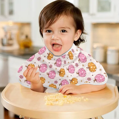 Vista 6 de Muslin Baby Burp Cloths, Retro Pumpkin 70s Hippie Muslin Washcloths Baby Bibs Rags Comfy Soft Absorbent in for Newborn Boys and Girls 4 Piece 22 x