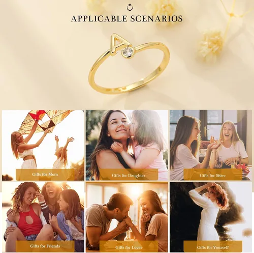 Vista 7 de Anillos Turandoss para Mujeres y Niñas - Delicados anillos ajustables chapados en oro de 14K sin decoloración para mujeres y adolescentes, anillos