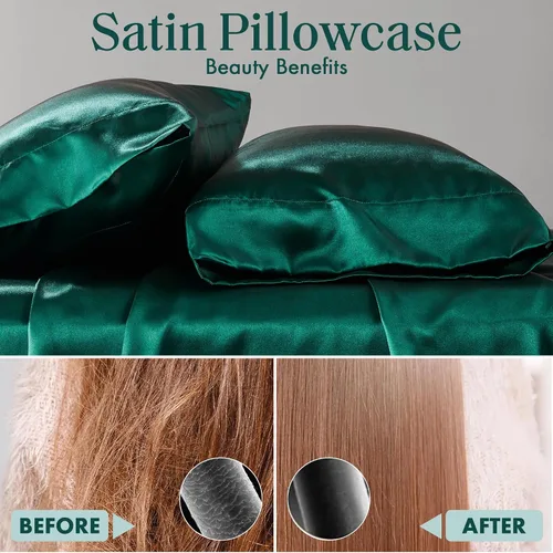 Vista 138 de Madison Park Essentials - Juego de sábanas de satén de lujo y sedoso con brillo natural, bolsillo elástico de 14 pulgadas para colchones de hasta 16