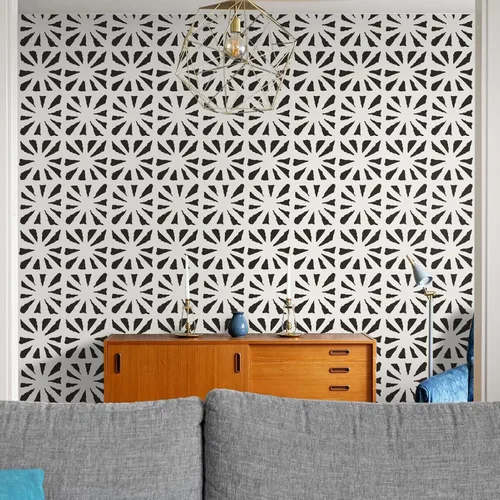 Vista 7 de Ismoon Papel tapiz autoadhesivo bohemio para despegar y pegar, papel de contacto geométrico negro y beige, 17.3 x 78.7 pulgadas, papel de pared