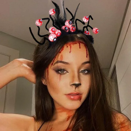 Vista 2 de DRESBE Diadema de ojos de Halloween, diadema de ojos negros, accesorios para el cabello para mujeres y niñas