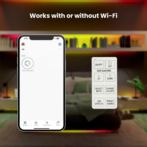 Vista 3 de Feit Electric Tira de luz LED de persecución inteligente de 10 pies, RGB que cambia de color + blanco sintonizable, aplicación Wi-Fi y control