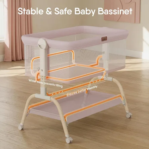 Vista 4 de BabyBond Cuna de mesita de noche, cuna estable y segura para recién nacidos, rosa