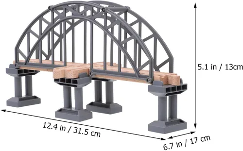 Vista 2 de Toyvian Accesorio de puente de pista de tren de madera para niños, juguete de tren ligero creativo para juego independiente y construcción