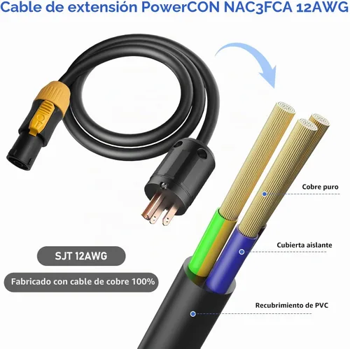 Vista 3 de IP65 profesional construido a mano 12 AWG macho NEMA5-15P a SAC3FX PowerCON Cable verdadero (3 pies)