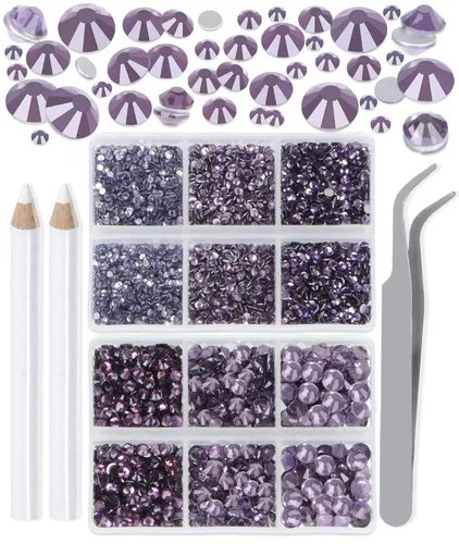 Vista 39 de LPBeads 6000 unidades de diamantes de imitación negros no termofijos, 6 tamaños, cristal redondo, con parte trasera plana, pinzas y bolígrafo