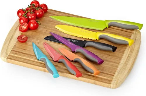 Vista 6 de Cook N Home Basics - Juego de cuchillos de cocina de acero inoxidable al carbono recubierto con fundas, cuchillas afiladas antiadherentes