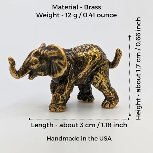 Vista 2 de Figura de elefante bebé hecha a mano, pequeña escultura de elefante coleccionable, adorno en miniatura de metal pequeño animal de la selva