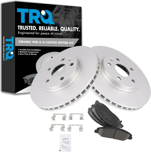 Vista 119 de TRQ Juego de pastillas de freno delantero y rotores con revestimiento de cerámica compatible con Jeep Compass Patriot 2017