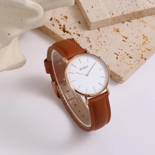 Vista 3 de BUREI Reloj de malla de acero inoxidable dorado para mujer, analógico, de cuarzo, impermeable, delicado reloj de pulsera para mujer, regalos