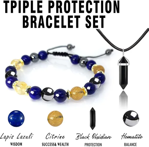 Vista 2 de Pulsera de triple protección para riqueza y abundancia, mejora la toma de decisiones y promueve la amistad, la honestidad, la compasión