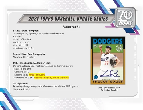 Vista 6 de Caja de hobby 2021 Topps Update Baseball (24 paquetes/14 tarjetas, 1 paquete plateado, Auto o Mem)