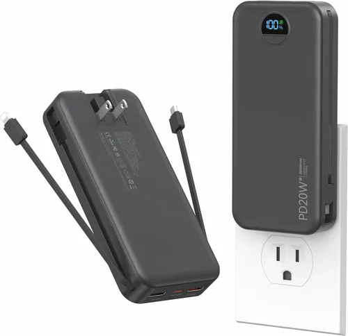 Vista 20 de Ffnpua Cargador portátil Power Bank 10000mAh PD20W con cables incorporados