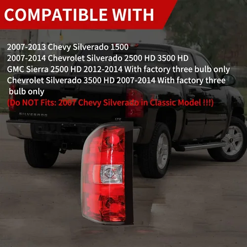 Vista 2 de Conjunto de luz trasera del lado del conductor para camioneta pickup Chevy Silverado estilo de fábrica 2007-2013 OE con bombillas y arnés
