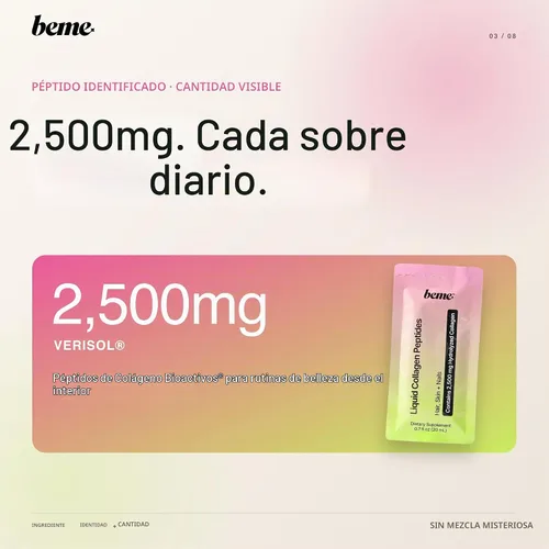 Vista 3 de BeMe Colágeno líquido Glow para mujer – VERISOL bovino, 30 paquetes