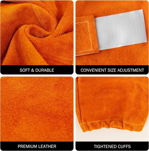 Vista 3 de Mangas de trabajo de soldadura de cuero, protección de brazo resistente al calor y al fuego, protector de brazo de trabajo resistente, mangas